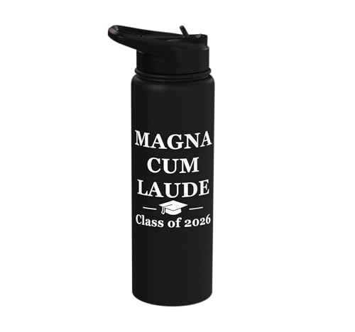 Magna Cum Laude Class Of 2026 Distinction Degree Graduation Stainless Steel Insulated Water Bottle - color: Black
