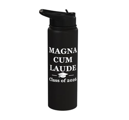 Magna Cum Laude Class Of 2026 Distinction Degree Graduation Stainless Steel Insulated Water Bottle - color: Black