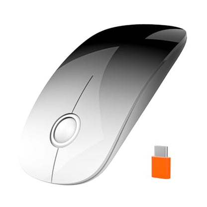 RAPIQUE USB C Wireless Mouse for USB-C Devices, White to Black Gradient Slim Mouse, Silent Click, 800/1200/1600 DPI, AA Battery Powered, Portable 2.4GHz Wireless Mouse for MacBook, iPad Pro, Laptop - color: White to Black