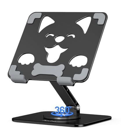 Aoviho Adjustable Tablet Stand for iPad - 360° Rotating Aluminum Desk Holder, Foldable Stable Stand for iPad Pro 12.9/11,Home Office & Travel,Great Gift for Mom & Teens, Black - color: Black