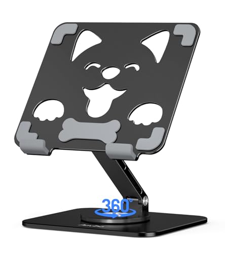 Aoviho Adjustable Tablet Stand for iPad - 360° Rotating Aluminum Desk Holder, Foldable Stable Stand for iPad Pro 12.9/11,Home Office & Travel,Great Gift for Mom & Teens, Black - color: Black