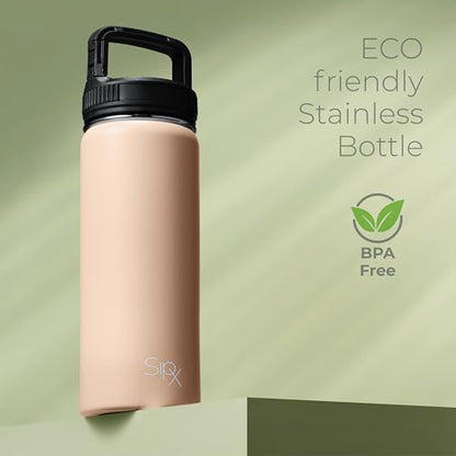 SipX™ 18 oz Insulated Water Bottle with 3 Lids – Leakproof Stainless Steel, Triple Insulated – Cold 24 Hours/Hot 12 Hours – Durable Bottle for School, Gym, Travel – Pink - color: Peach, size: 18 Ounces