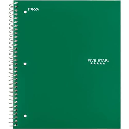 Five Star Spiral Notebook 3 Subject Wide Ruled | Forest Green | 150 Sheets | Water Resistant Cover | Pack of 6 - color: Green, size: 8" x 10-1/2" (Pack of 6)