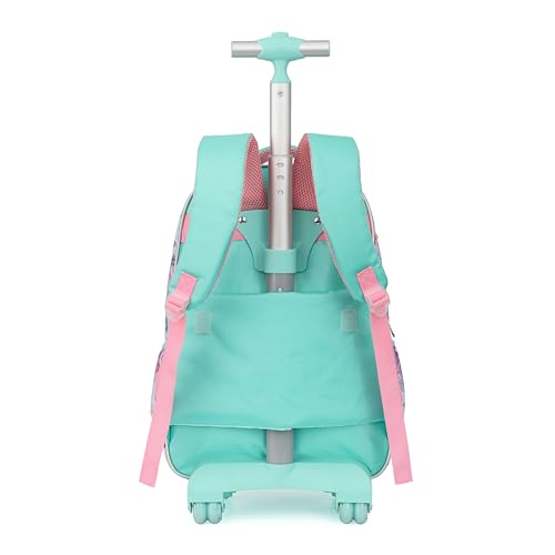 Cartoon Rolling Backpack for Boys Girls, Kids 5 Pcs Wheeled Backpack, Travel Backpack for Elementary Students (Mermaid Green) - color: Mermaid Green