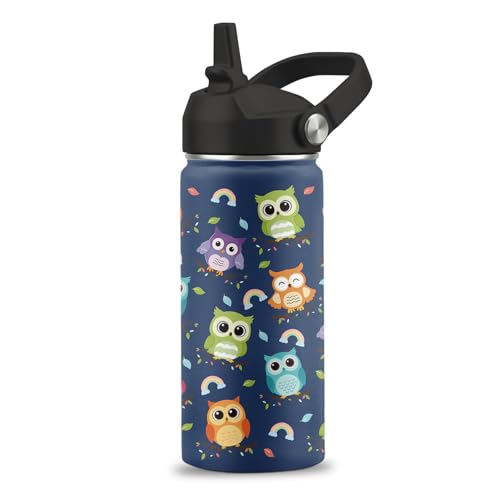 Owl Gifts, 16 oz Water Bottle with Straw Lid, Owl Water Bottle, Stainless Steel Insulated Tumbler, Cute Animals Cups Gifts for Birthday Christmas - color: Owl