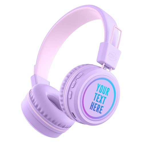 MEE audio KidJamz KJ55BT Personalized Bluetooth Wireless Safe Listening Headphones for Kids w/Custom LED-Backlit Design, Volume Limiter, Mic; Kids Headset for School/iPhone/iPad/Tablet (Lavender) - color: Lavender, style: Customized