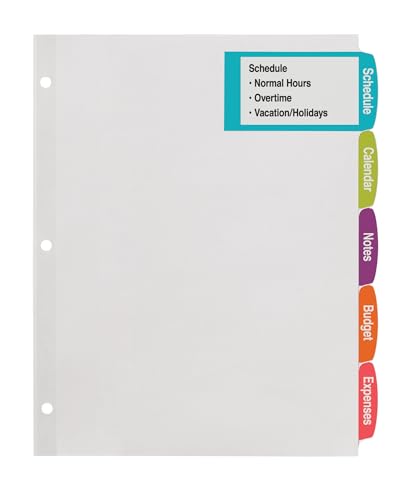 Avery Big Tab Printable White Label Dividers with Easy Peel, 5 Tabs, 1 Set (14436) - size: One Size, style: 1 Set