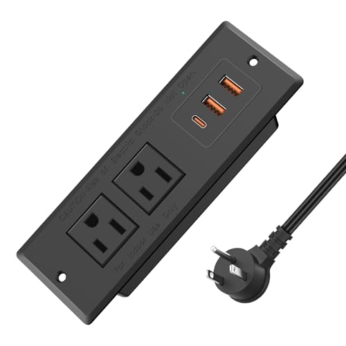 Recessed Power Strip, Flush Mounted Drawer Outlet with PD 20W Fast Charging USB-C Ports, Recessed Outlet for Conference Rooms, Office Tables, Furniture, 6FT Cord (ETL Listed) - size: 6FT, style: 20W-2A1C-Black