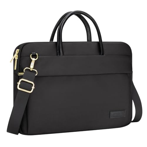 RAINYEAR 14 Inch/15.6 Inch Laptop Bag with Pockets & Handle for Women | Protective Waterproof Elegant Computer Large Capacity Shoulder Bag Case Compatible with MacBook Laptop Computer Notebook - color: Black, size: 15.6 Inch