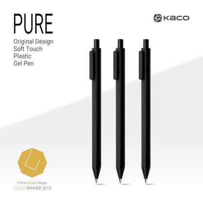 Kaco PURE Gel Pens Black Ink 0.7 mm Medium Point, 10 Pieces Set, Original Design, Quick Drying Aesthetic Note Taking Pens Office Supplies Cute Stationery (10 Black) - color: 0.7mm 10 PCS Black
