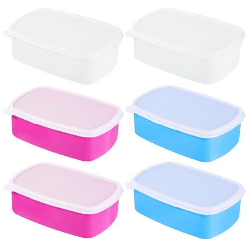 6 Pcs Sublimation Bento Boxes, Food-Safe Plastic Bento Box Snack Container with Removable Compartment, Microwave & Dishwasher Safe, 7.1 x 4.4 x 2.3 in, Blue, Rose Red & White