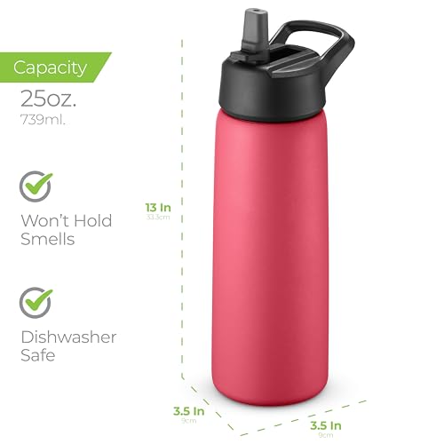 SipX™ 25 oz Insulated Water Bottle with 3 Lids – Leakproof Stainless Steel, Triple Insulated – Cold 24 Hours/Hot 12 Hours – Durable Bottle for School, Gym, Travel – Red - color: Red, size: 25 Ounces