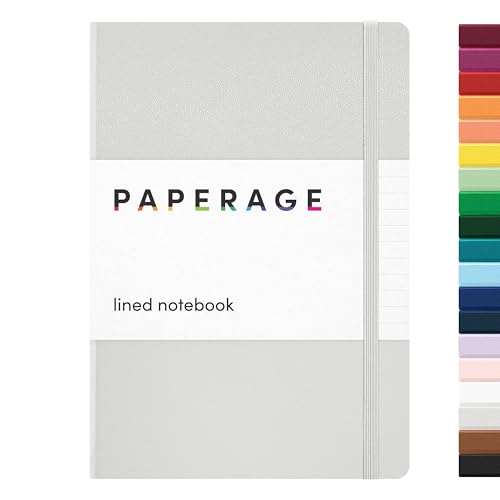 PAPERAGE Lined Journal Notebook, (Light Grey), 160 Pages, Medium 5.6 in x 8 in - 100 GSM Thick Paper – Hardcover Journaling Notebook for Work, School & Note Taking - color: Light Grey, style: A. Lined