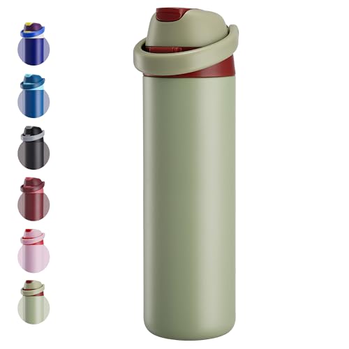 Fijinhom 24 oz Insulated Water Bottle, Stainless Steel Water Bottle with 2-in-1 Straw and Push-Button Spout Lid, Keeps 24 Hours Cold, Double Wall Vacuum Leak-Proof & BPA-Free for Sports, Travel, Green - color: Green, size: 24 Ounces