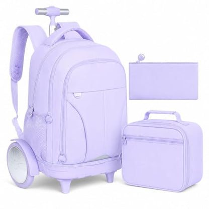 gxtvo Large Wheels & Quiet Glide | Rolling School Backpack for Women & Girls - Water-Resistant Wheeled Bag with Lunch Box for Office, Travel & College - Purple - color: Rolling Backpack Reflective Purple