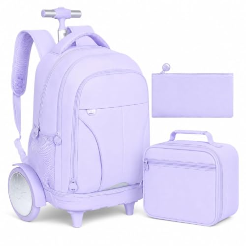 gxtvo Large Wheels & Quiet Glide | Rolling School Backpack for Women & Girls - Water-Resistant Wheeled Bag with Lunch Box for Office, Travel & College - Purple - color: Rolling Backpack Reflective Purple