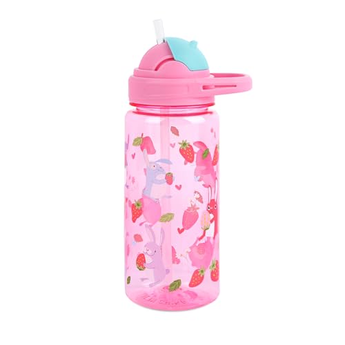 Kids Water Bottle with Flip-Up Straw and Carry Handle for School/Sports/Daycare/Travel, Plastic, Lightweight, Leak-Proof Durable Plastic Drinking Cup for Girls Boys Toddlers 20oz (Bunny Strawberry) - color: Bunny Strawberry Pink, size: 20.3 Ounces