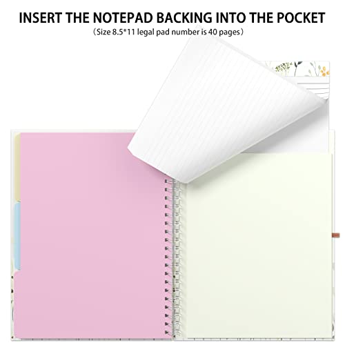 Rimilak Spiral Clipboard Folio with Refillable Lined Notepad, 14.5 x 9.8 In, Hardcover Cover with 5 Interior Pockets, Elastic Band and Pen Loop Series. Cute Stylish Clipfolio, Butterfly Flower - color: Butterfly Flower