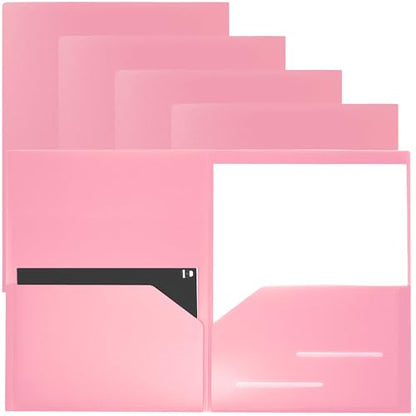Youngever 6 Pack Heavy Duty Plastic Two Pocket Folders, Heavy Duty Plastic 2 Pocket Folder (Pink) - color: Pink