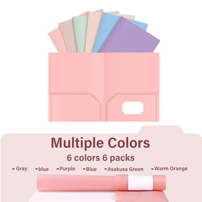 Plastic Folders with Pockets - Pastel Folders, 6 Pack, Durable 2 Pocket File Folders with Business Card Slot, Letter Size for School, Office, Home - color: Pastel