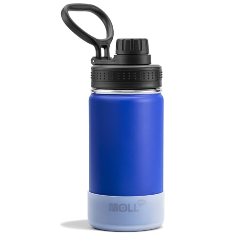 Small Water Bottle 12 oz Insulated Sports Wide Mouth Flask for School-Reuasble Stainless Steel Vacuum Travle Water Bottle with Silicone Boot (Navy) - color: Navy, size: 12 Ounces