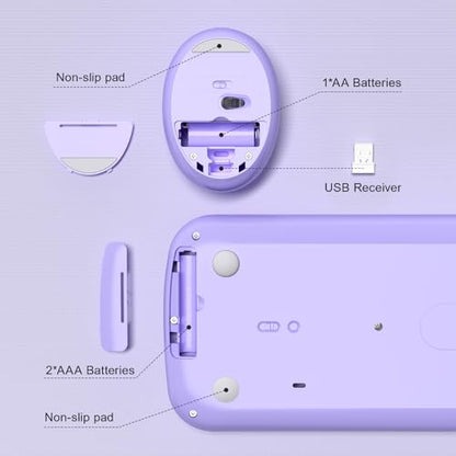 Wireless Keyboard and Mouse Combo, 2.4GHz Wireless Retro Keyboard and Mouse for PC/Laptop/Desktop/Windows (Purple Colorful) - color: Purple