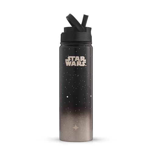 JoyJolt Stainless Steel 22 oz Star Wars Water Bottle with Straw Lid, BPA-Free Sports and Travel Vacuum Insulated Water Bottle, Destination Collection Death Star Bottle, Star Wars Gifts - color: Death Star, size: 22 Ounces