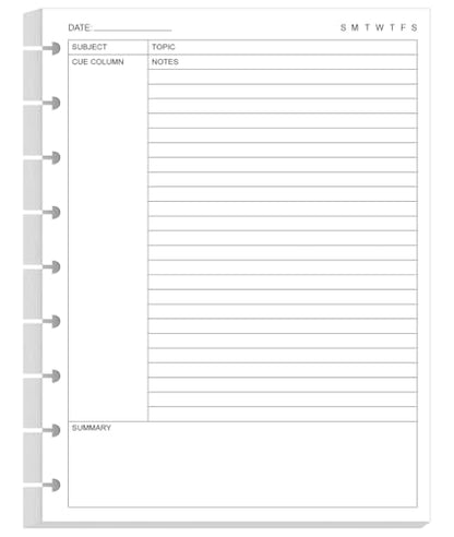 Classic Size Cornell Notes Filler Paper - 9 Disc Discbound Cornell Notes Loose Leaf Paper for Happy Planners, 50 Sheets/100 Pages, 7" x 9.25" - size: 1-Pack, style: 9-Disc/Classic Size