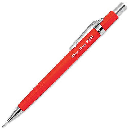 Pentel P205-97C Mechanical Automatic Pencil - Fluorescent Range - Single + 12 Hi-Polymer HB 0.5mm Refill Leads + Z2-1N Eraser Refills Tube of 4 (Fluorescent Red) - color: Fluorescent Red