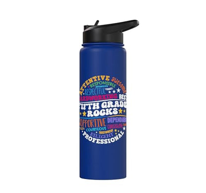 Fifth Grade Rocks Teacher Student - 5th Grade Back to School Stainless Steel Insulated Water Bottle - color: Royal Blue