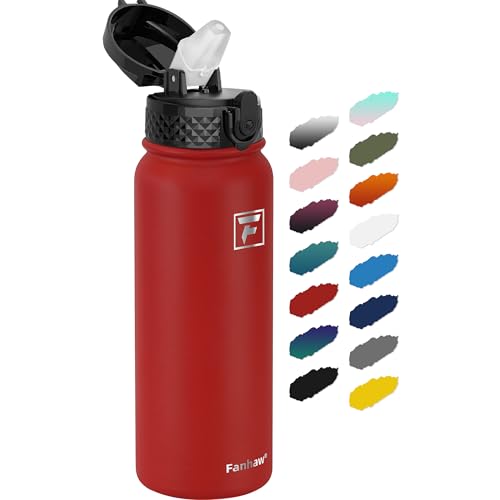 Fanhaw 20 Oz Kids Insulated Stainless Steel Water Bottle with Straw Lid, Leakproof & Anti-Dust Everyday Use Bottle for School, Women & Men, Back to School Essentials (Red) - color: Red, style: 20 Ounces