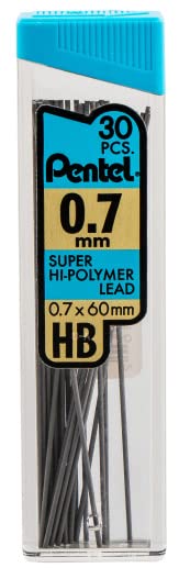 Pentel Super Hi-Polymer HB 0.7mm Lead Refills and Latex-Free White Erasers | 6 Packs of 30 Leads & 3 Packs of 4 Latex-Free White Erasers, Mechanical Pencil Refills