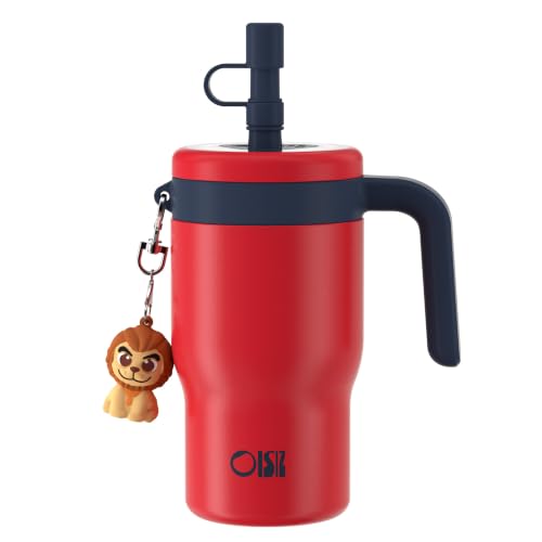 OISIZ 14oz Kids Tumbler with Straw Lid & Handle,Kids Cup with Animal Accessory for School,Kids Water Bottles with Dust-proof Cover,Leakproof Water Bottles,316 Stainless Steel,Keep Cold 24 Hours-red - color: old glory red