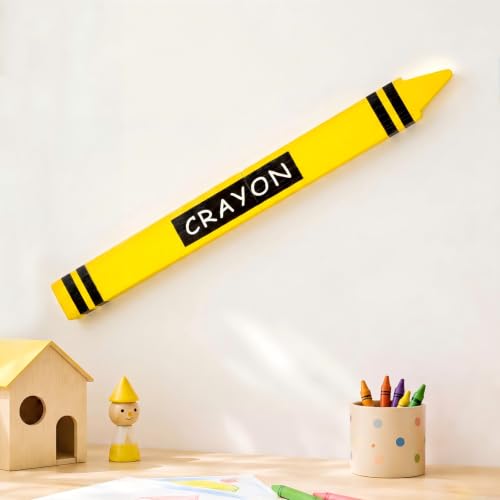 Nuanchu 31.5 Inch Giant Crayon Art Classroom Decor, Wooden Wall Art Party Back to School Decorations Jumbo Crayon Props, First Day of School Playroom Preschool Kindergarten Decor(Yellow) - color: Yellow