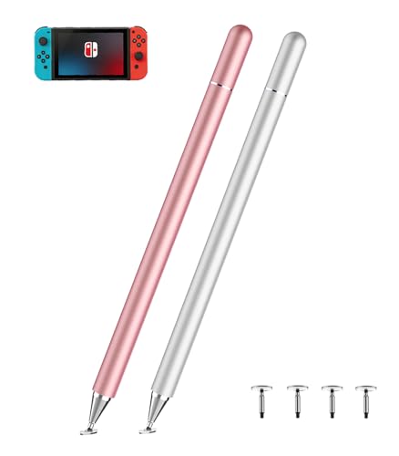 Kenkor Stylus Pen for Touchscreen, 2Pcs Universal Touch Pencil, Pink+Silver | Active Stylus Pen for Nintendo Switch 2/ iPad/iPhone/Android/Samsung Galaxy/Huawei/Lenovo/Microsoft Surface, Touchscreens Pen - color: Pink+Silver