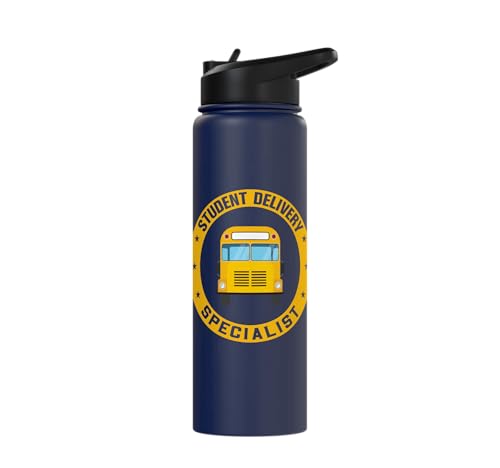 Student Delivery Specialist School Bus Driver Stainless Steel Insulated Water Bottle - color: Navy Blue
