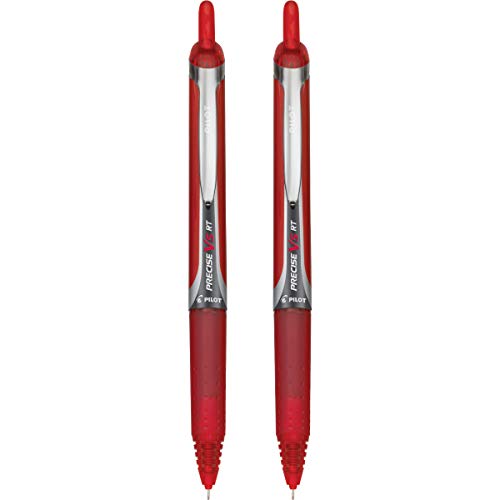 Pilot Precise V5 RT Refillable & Retractable Rollerball Pens, Extra Fine Point Pens 0.5 mm, Red, Pack of 2 - Ideal for School, Journaling & Office Writing - size: 2 Count (Pack of 1)