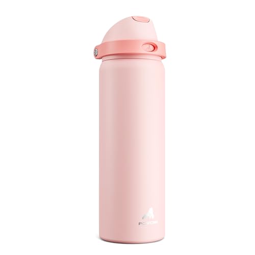 POWCAN 32 oz Insulated Water Bottle for Travel: 2-in-1 Lid with Push-Button Spout & Quick-Flip Straw, Leakproof, Keep Cold 24Hrs, Vacuum Stainless Steel for Travel, Trip, Hiking, Sport (Cotton Candy) - color: Cotton Candy, size: 32 Ounces