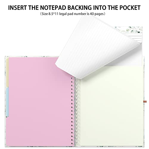 Rimilak Spiral Clipboard Folio with Refillable Lined Notepad, 14.5 x 9.8 In, Hardcover Cover with 5 Interior Pockets, Elastic Band and Pen Loop Series. Cute Stylish Clipfolio, Green Leaves - color: Green Leaves