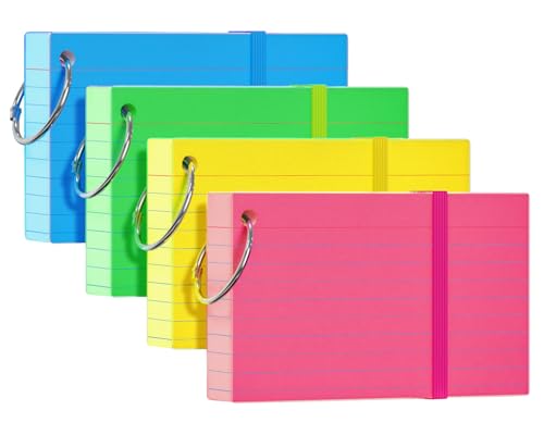 YIZUUN Colored Index Cards 3x5 with Ring, 200 Pack, 180gsm Heavy Ruled Flash Cards with Ring, Flash Cards for Studying, Heavy Note Cards for Office, College, Home Organization and College, 4 Color - color: Multi-Color, size: 3 x 5