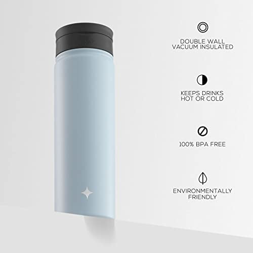 JoyJolt Triple Insulated Water Bottle with Straw Lid AND Flip Lid! 22oz Water Bottle, 12 Hour Hot/Cold Vacuum Insulated Stainless Steel Water Bottle. BPA-Free Leakproof Water Bottles - Thermos Bottle - color: Cloud Blue, size: 22 Ounces