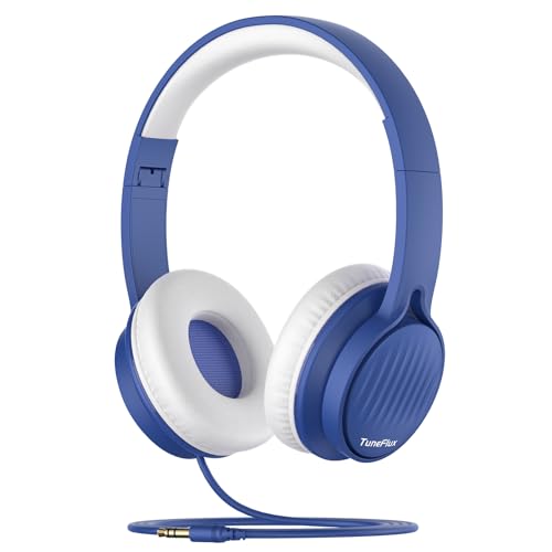TuneFlux Upgraded Kids Headphones, Wired Toddler Headsets, 85dB Limited Volume On Ear Headphones, Portable Foldable Design, Stereo Sound Kids Headsets for School/Tablet/Travel-Sapphire Blue - color: Sapphire Blue