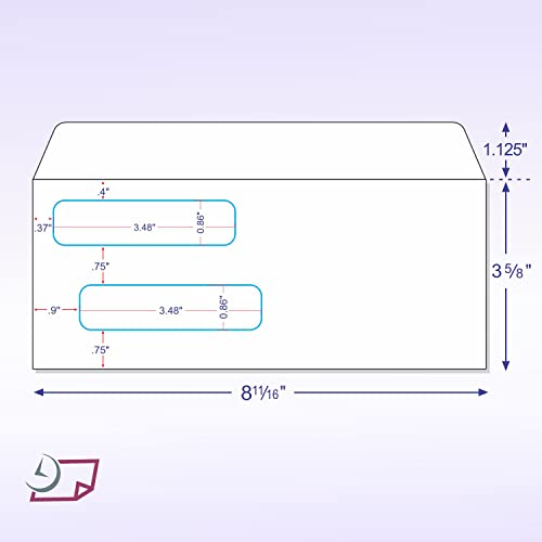 NextDayLabels #8 Double Window Check Envelopes - 500 Pack Ready-Seal Business Envelopes with Security Tint - Self-Sealing Envelopes with Window for Laser Printed Checks - Made in USA - size: #8 Envelope-500 Pack