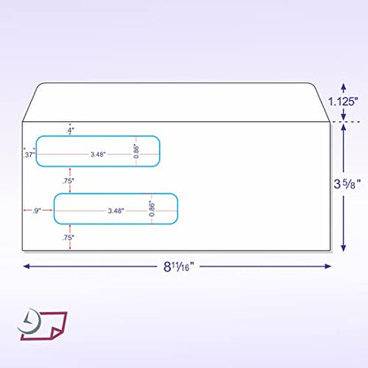 NextDayLabels #8 Double Window Check Envelopes - 500 Pack Ready-Seal Business Envelopes with Security Tint - Self-Sealing Envelopes with Window for Laser Printed Checks - Made in USA - size: #8 Envelope-500 Pack