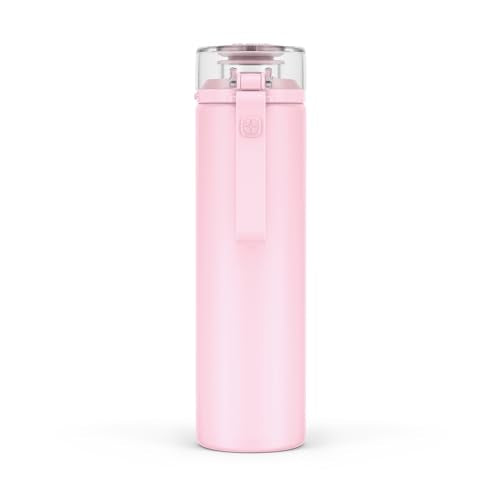 Ello Syndicate 20oz Reusable Glass Water Bottle with One-Touch Leak Proof Flip Lid, Protective Non-Slip Silicone Sleeve, Carry Loop for Coffee, Tea and Water, BPA-free, Dishwasher Safe, Cashmere Pink - color: Cashmere Pink