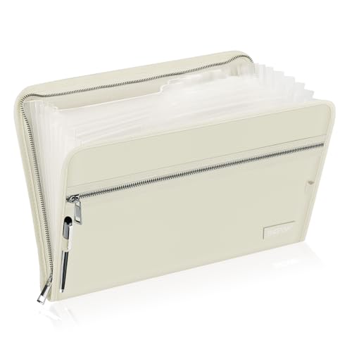 ENGPOW Accordion File Organizer,Fireproof 13 Pockets Expanding File Folder,Document Organizer Folder with Zipper＆Labels,Portable Home Travel Safe Storage for Letter A4 Files and More,Beige - color: Beige, size: 13 Standard Pockets