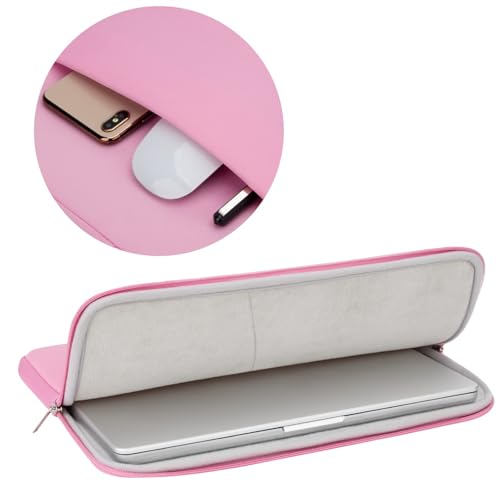 RAINYEAR Laptop Case with Front Pocket & Accessories Pouch, 13.3 Inch Soft Lining Padded Case Compatible with 13.3 Inch Notebook Computer 14" MacBook Pro/Max M1 M2 M3 M4 M5(Pink, Upgraded Version) - color: Pink (Upgraded Version), size: 13"-13.3"