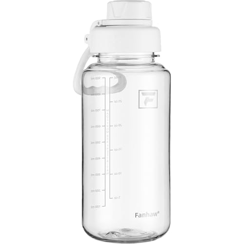 Fanhaw 32 oz Clear BPA-Free Tritan Water Bottle with Fast-Flow Spout Lid, BPA-Free & Leak-Proof Wide-Mouth Reusable Bottle for Gym, School & Office, Back to School Essentials (Clear&White) - color: Clear&White, style: 32 Ounces