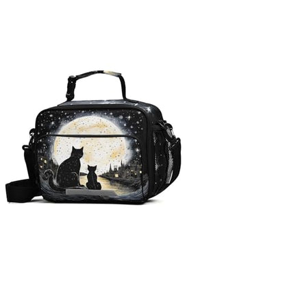 MNSRUU Student Lunch Bag Black Cat Insulated DinnerTotes Picnic Bag Lunch Box with Adjustable Shoulder Strap for Teen Kids Adults - color: Cat I0685