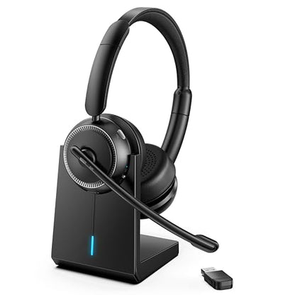 Upgrade ANC & ENC Wireless Headset with Mic for Work(Flip-to-Mute & Dongle) | Headset with Microphone for PC, Bluetooth 5.4 Noise Cancelling Headphones with Mic for Call Center/Home/Computer/Phones